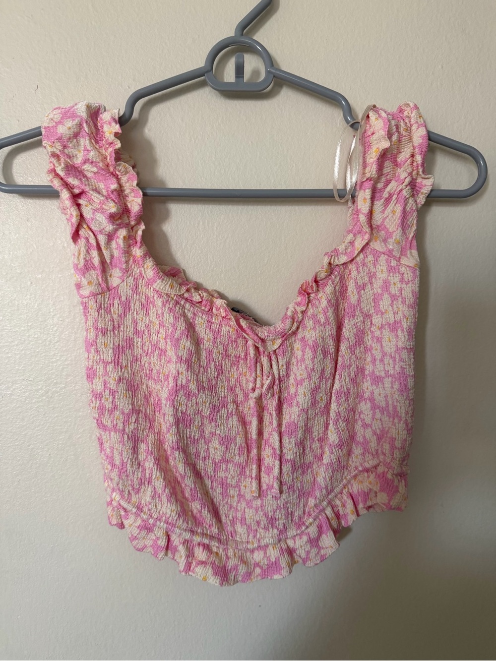 Zara Pink Floral Ruffled Crop Top